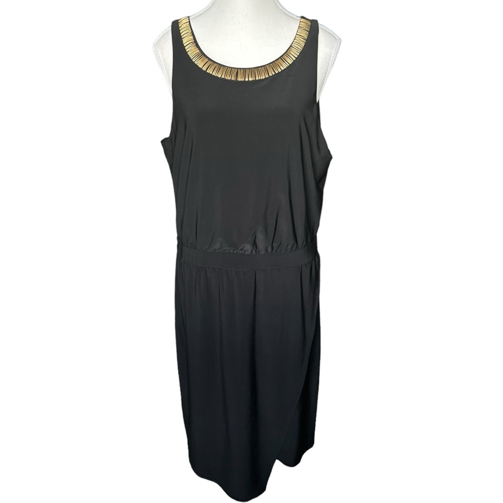 WHBM Gold Embellished Black Faux Wrap Black Dress L